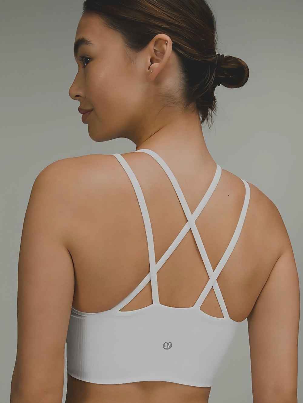 Lululemon Like a Cloud Ribbed Longline Bra Light Support, B/C Cup. White/Grey. 2